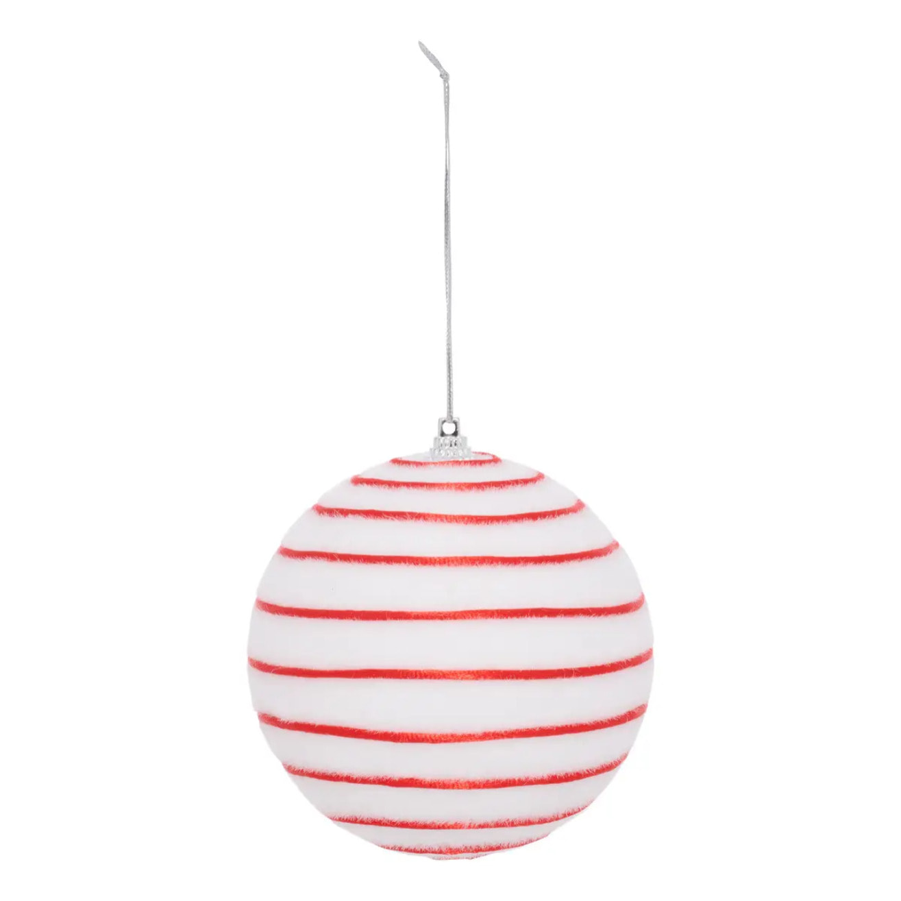 Boule de Noël blanche rayée D. 100 mm