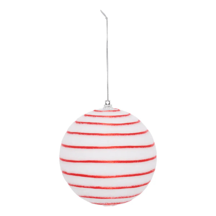 Boule de Noël blanche rayée D. 100 mm
