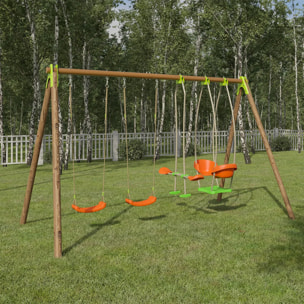 Portique bois poutre métal 2,30 m Techwood Premium BONGO - 6 enfants