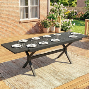 Mesa de Jardín Extensible con Superficie de Aluminio, 154/214x85 cm, Mesa de Comedor Exterior Extensible Rectangular con Imitación Madera para 8-10 Personas, para Patio, Terraza, Gris Oscuro