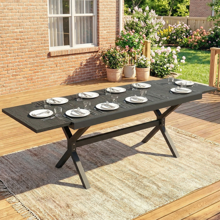 Mesa de Jardín Extensible con Superficie de Aluminio, 154/214x85 cm, Mesa de Comedor Exterior Extensible Rectangular con Imitación Madera para 8-10 Personas, para Patio, Terraza, Gris Oscuro