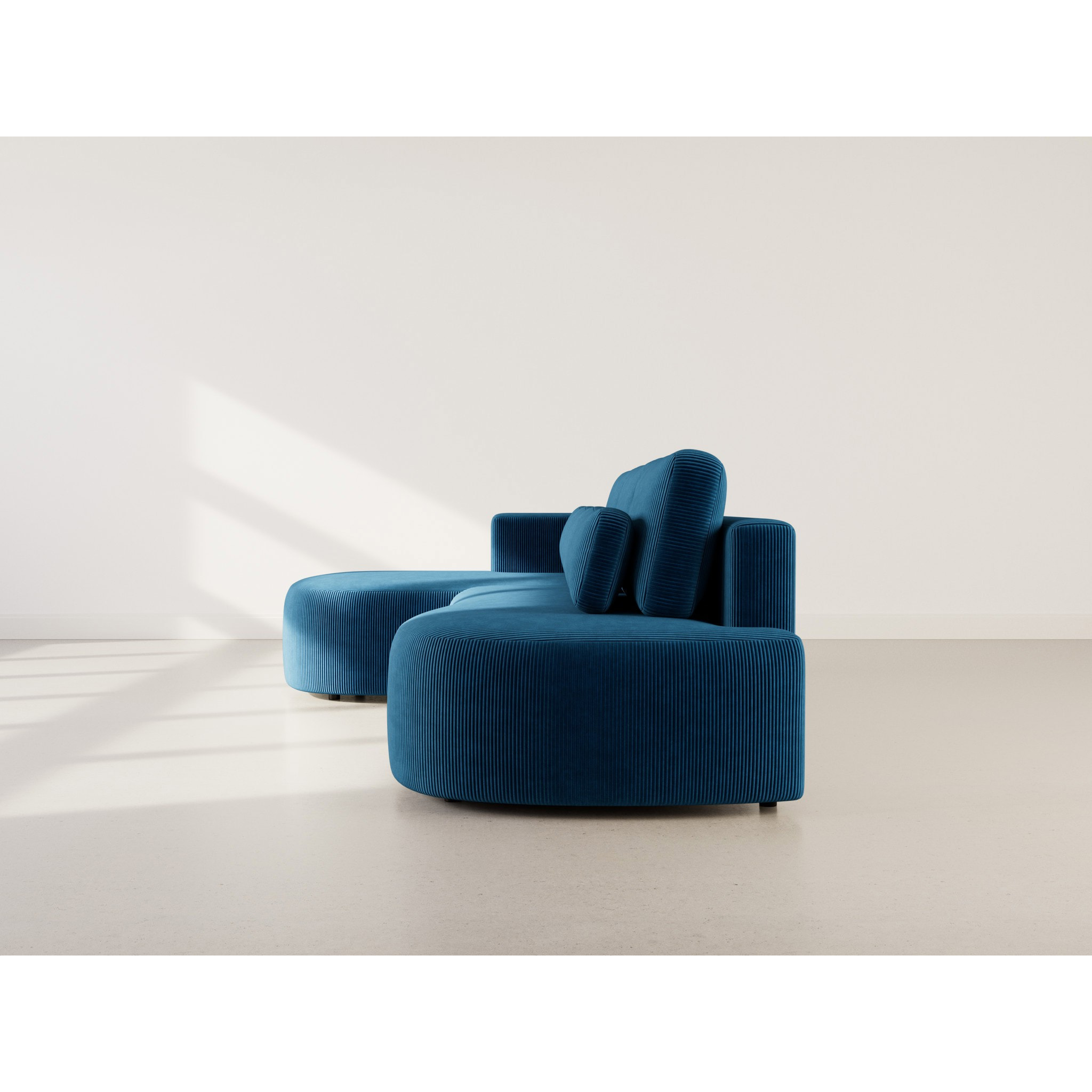 Mahina - canapé d'angle gauche 4 places convertible avec coffre en velours côtelé - Bleu