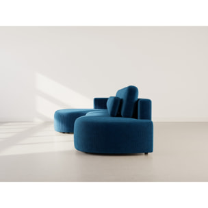 Mahina - canapé d'angle gauche 4 places convertible avec coffre en velours côtelé - Bleu