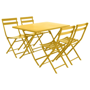 Table de jardin pliante rectangulaire "Greensboro" jaune moutarde 4 places en acier traité époxy