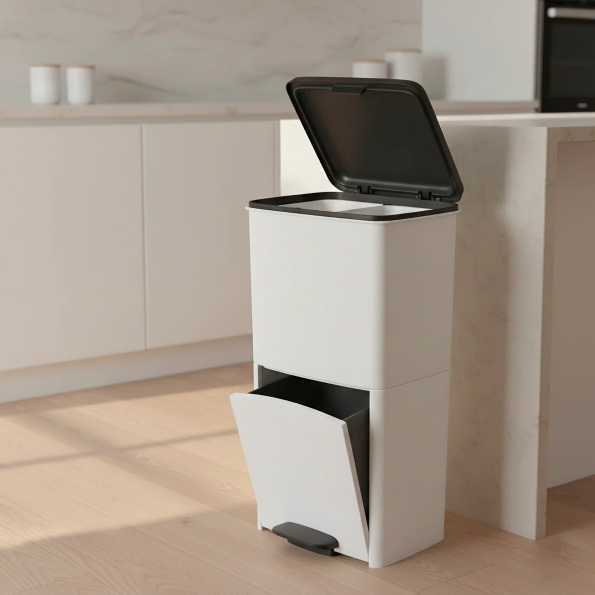 Poubelle pédale tri sélectif PICEA blanc 70L