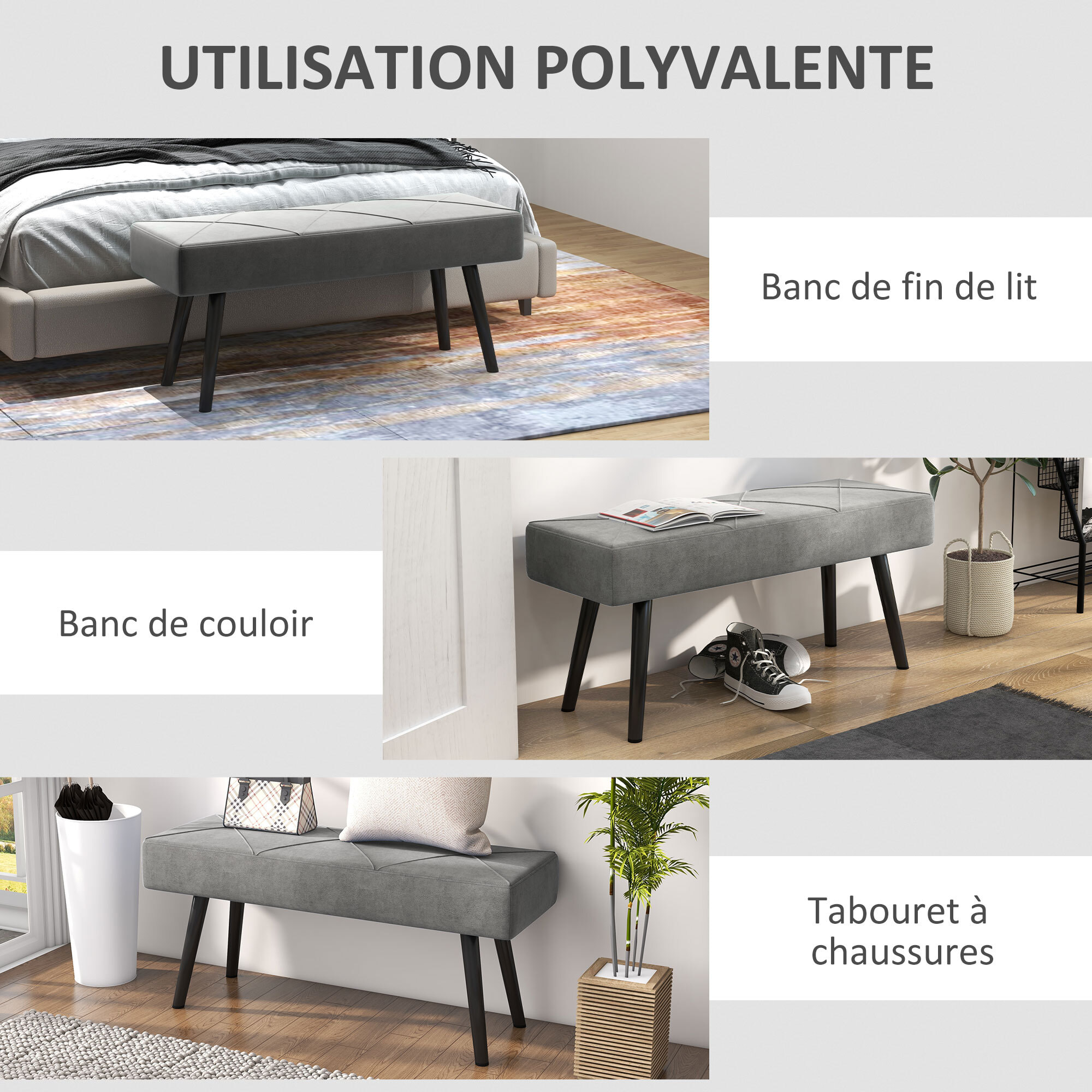 Banquette bout de lit design contemporain noir gris