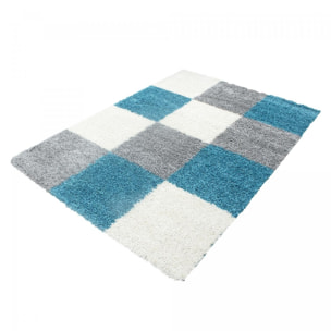 Tapis poils longs shaggy tissé motif damier JOJU