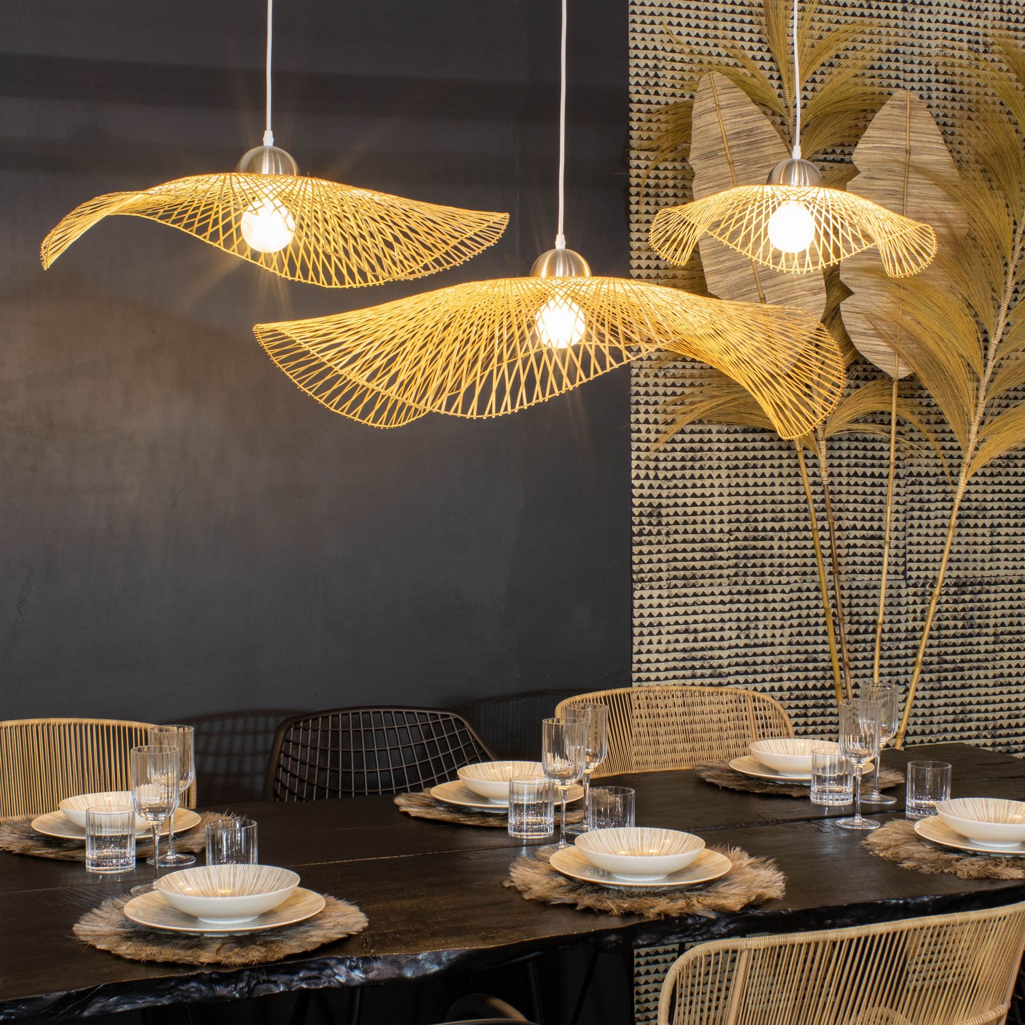 Suspension en bambou tressé 55cm CARAVELLE