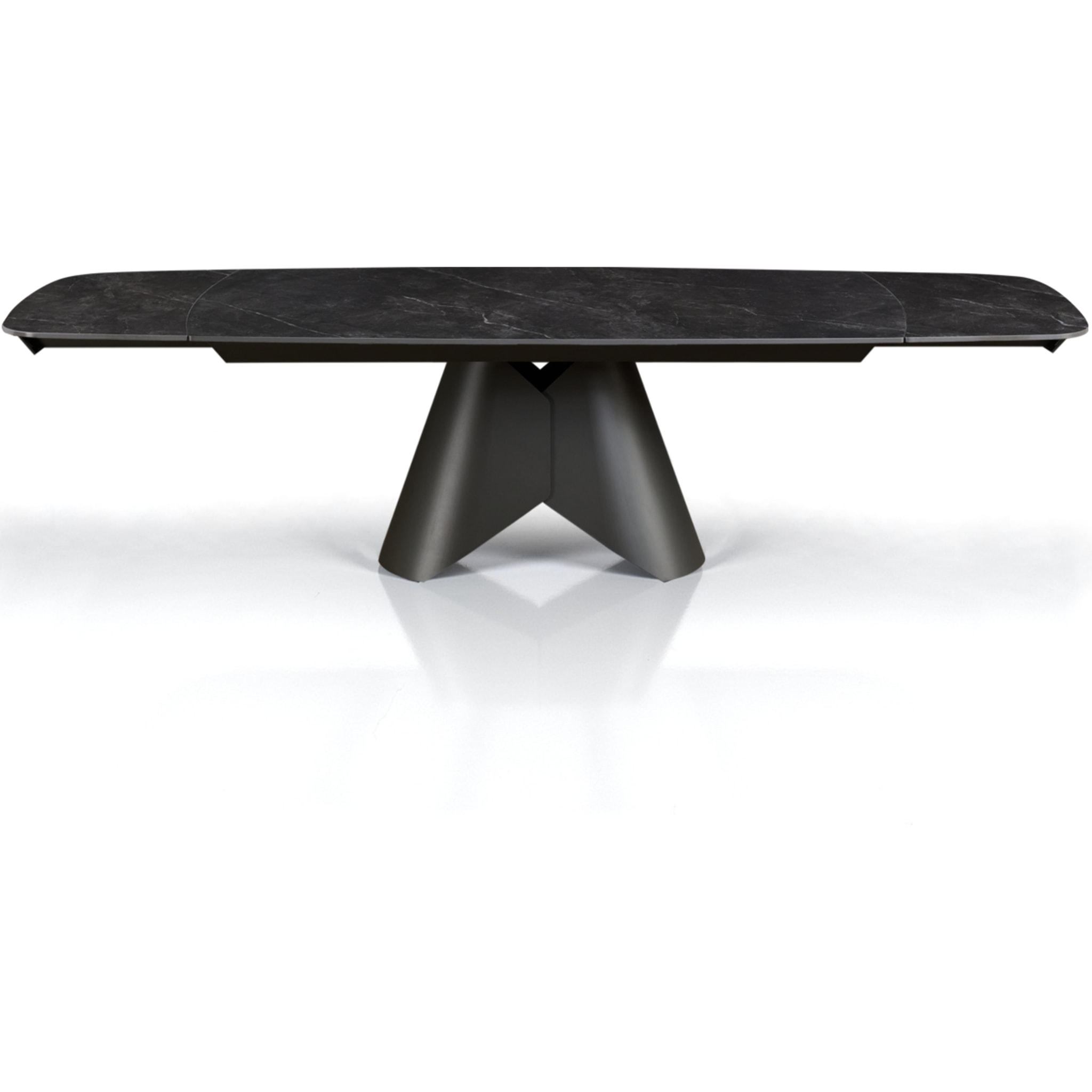 Table à manger extensible Tomasucci KAJA LARGE BLACK MARBLE - GREY, céramique effet marbre noir mat et métal gris mat, 200 à 300 cm