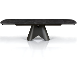 Table à manger extensible Tomasucci KAJA LARGE BLACK MARBLE - GREY, céramique effet marbre noir mat et métal gris mat, 200 à 300 cm