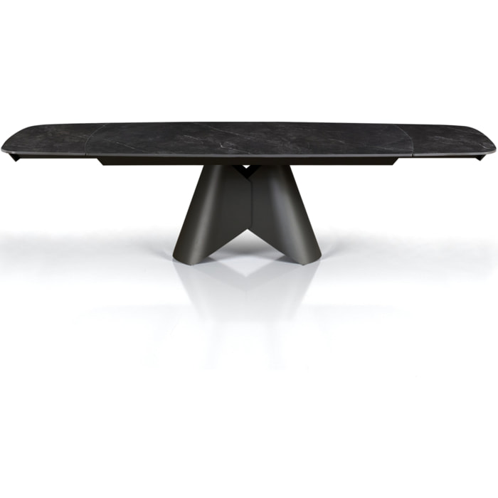 Table à manger extensible Tomasucci KAJA LARGE BLACK MARBLE - GREY, céramique effet marbre noir mat et métal gris mat, 200 à 300 cm