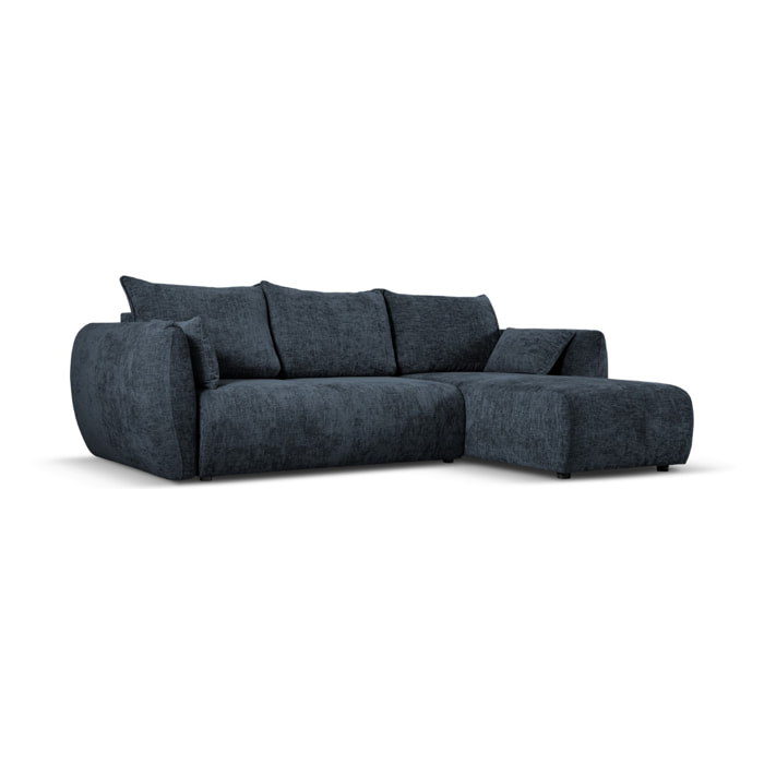 Canapé d'angle droit convertible avec coffre de rangement "Matera" 4 places en chenille bleu roi