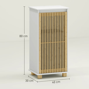Meuble bas salle de bain - panier à linge amovible - tissu gris bambou blanc