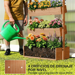 Jardinera de Madera de 4 Niveles, Jardinera Exterior Elevada con Orificios de Drenaje y Tela no Tejida, Macetero para Cultivos, Plantas, Flores, para Terraza, Jardín, 85x45x140 cm, Marrón