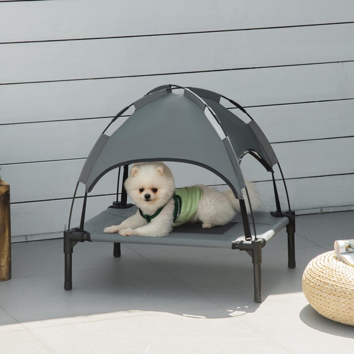 Cama Elevada para Mascotas Portátil con Toldo Extraíble Tela Transpirable al Aire Libre para Interior y Exterior 61x46x62 cm Gris