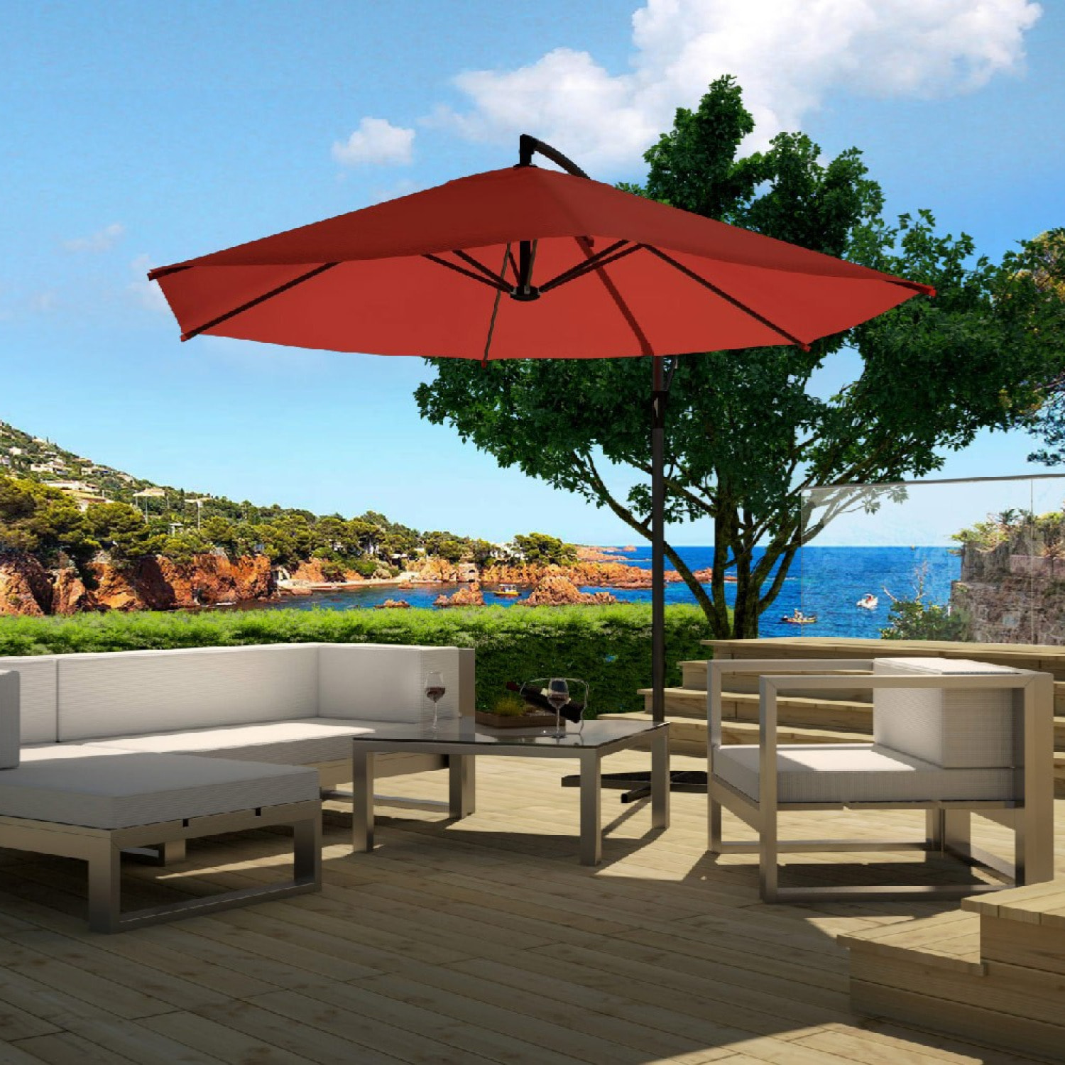 Parasol déporté Ø 3m terracotta FREY