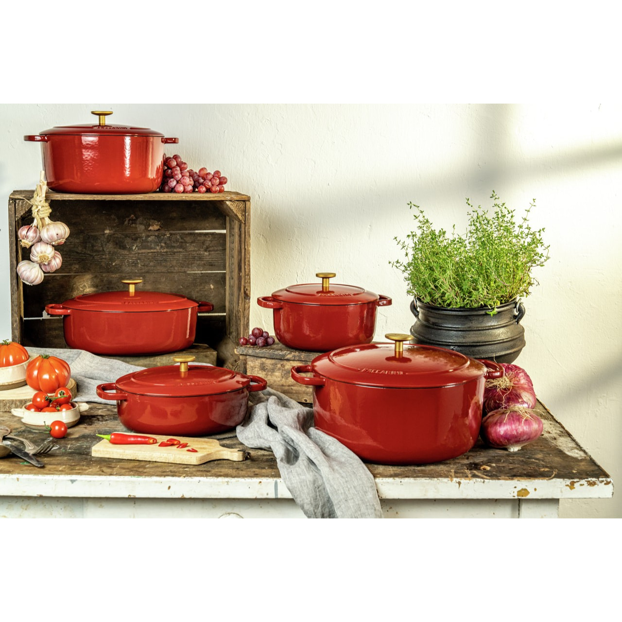 Cocotte en fonte, Ovale, Rouge, 33 cm