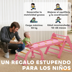7 en 1 Triángulo de Escalada Montessori con Arco y Rampa, Escalada para Niños de Madera Plegable, para 18-48 Meses, para Deslizarse o Escalar, 188x70 cm, Rosa