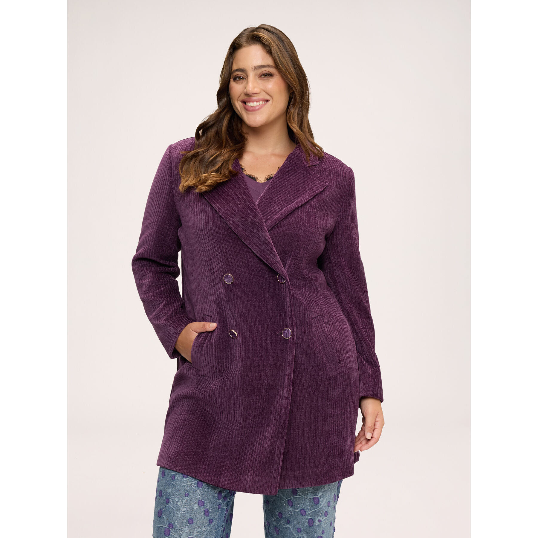 Fiorella Rubino - Cappotto in velluto a coste con doppiopetto - Viola