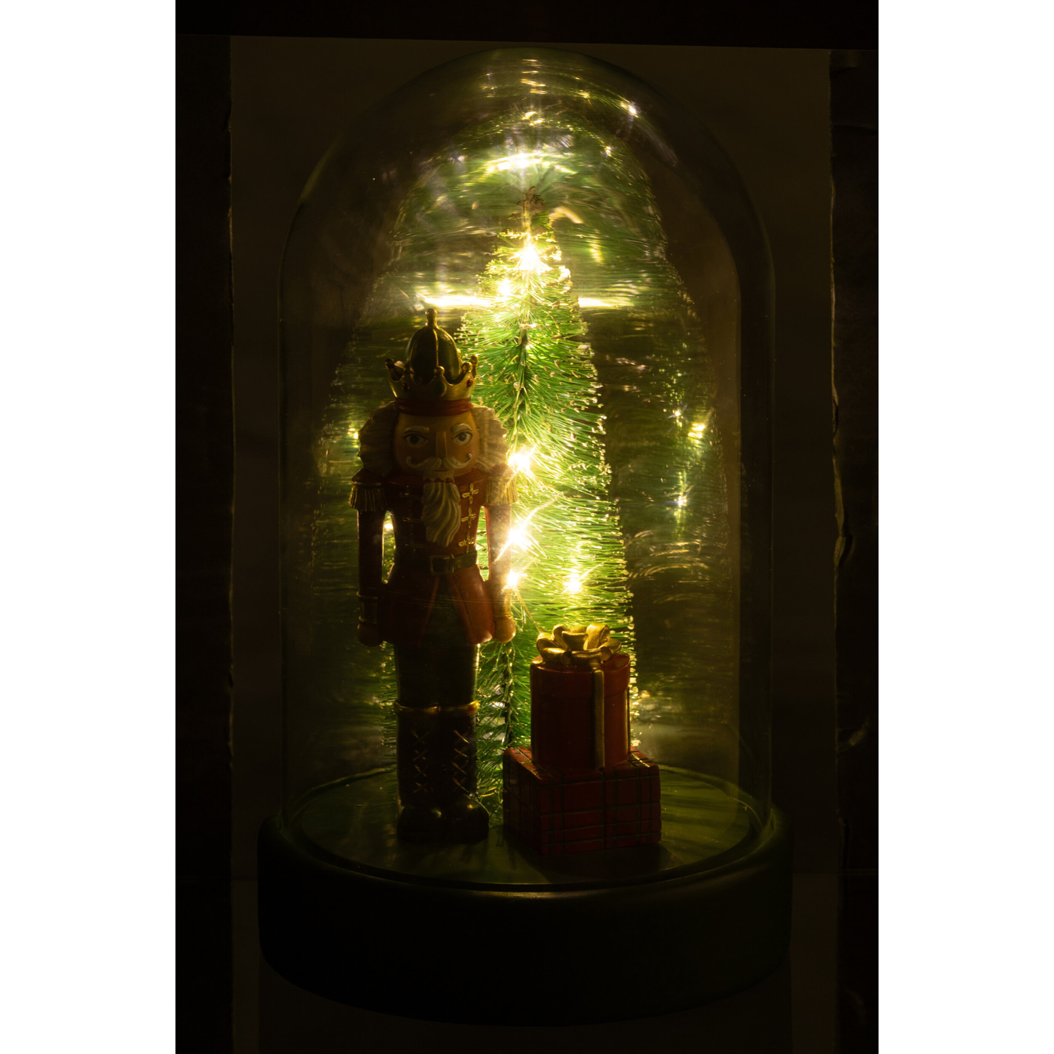 J-Line Cloche décorative Casse-Noisette  + Arbre + Cadeaux - polyrésine - rouge/vert foncé - LED