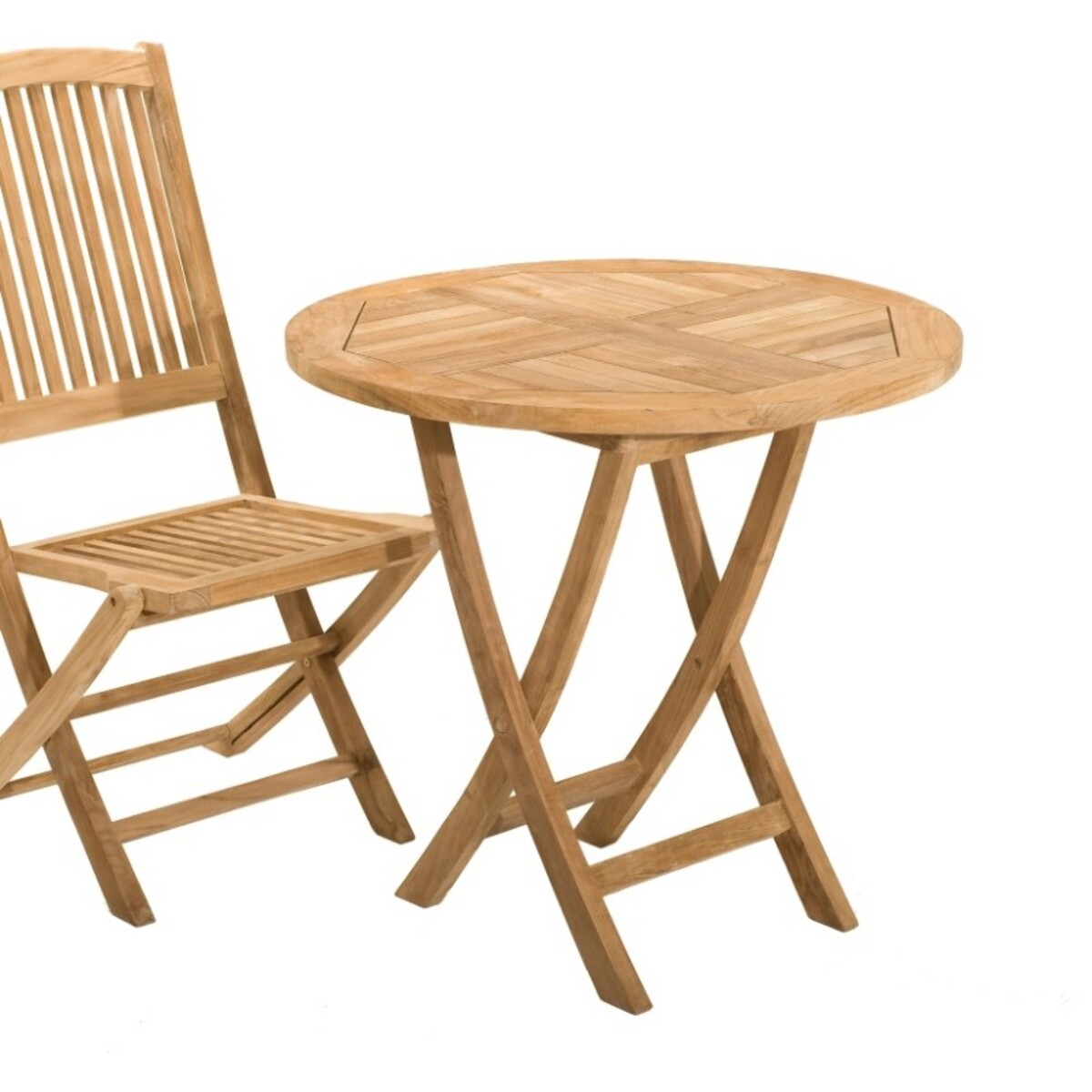 FUN - Table de jardin 2 personnes, ronde pliante 80 x 80 cm en bois Teck
