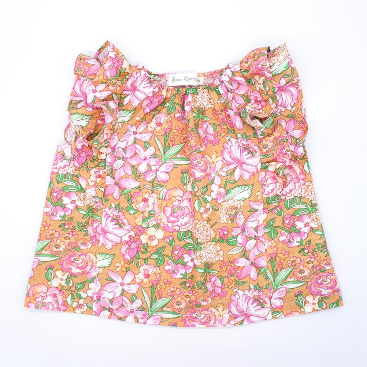 Blusa ocre flor rosa