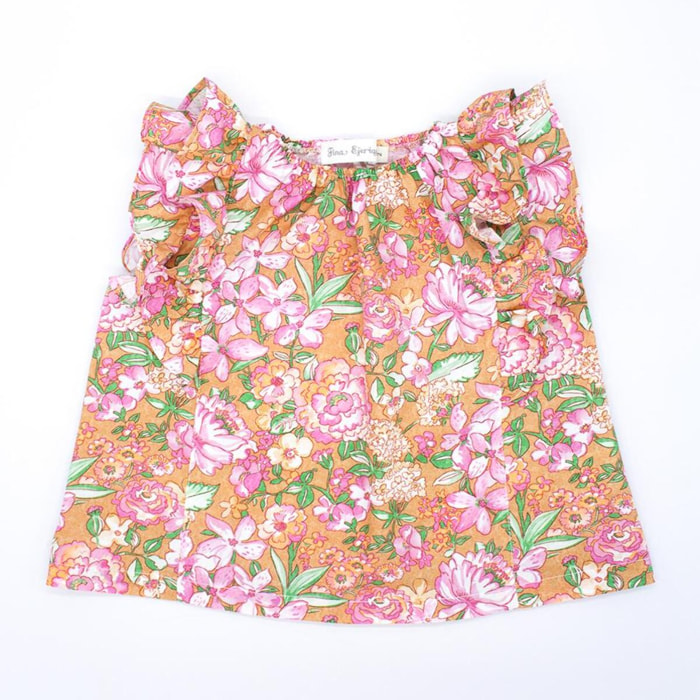 Blusa ocre flor rosa