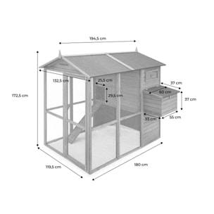 Poulailler 6 à 8 poules bois de sapin avec enclos COTENTINE