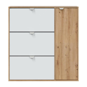 Scarpiera Tok, Scarpiera da ingresso a 4 ante, Armadio portascarpe salvaspazio, 105x24h112 cm, Bianco e Rovere