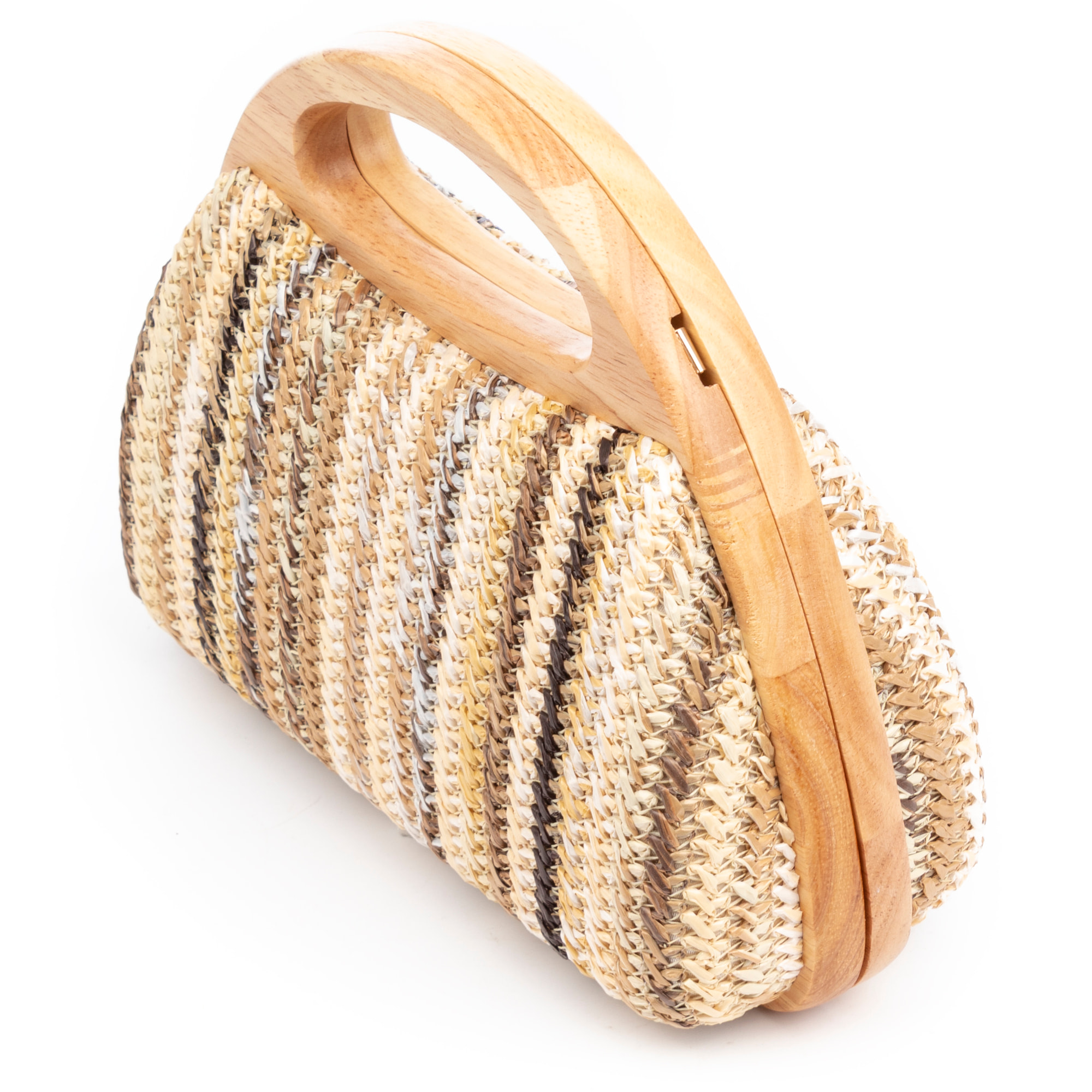 Bella Bolso bandolera Mujer. Fabricado en madera natural y paja trenzada.