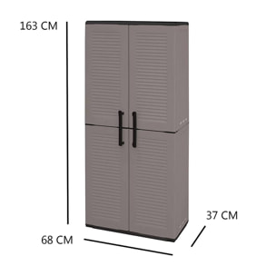 Armadio multiuso da esterno o interno, Mobile a 2 ante e 3 ripiani regolabili in polipropilene, 100% Made in Italy, cm 68x37h163, colore Grigio