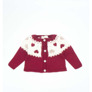 Chaqueta jersey punto corazones gris y granate