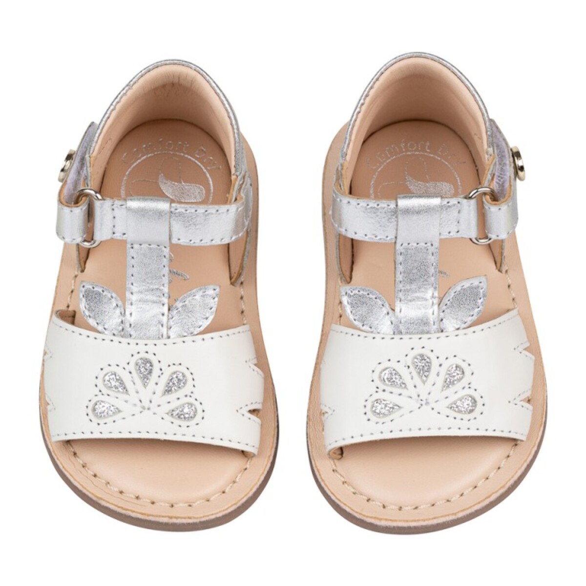 Sandalia Piel  Cabra. Velcro/Flores