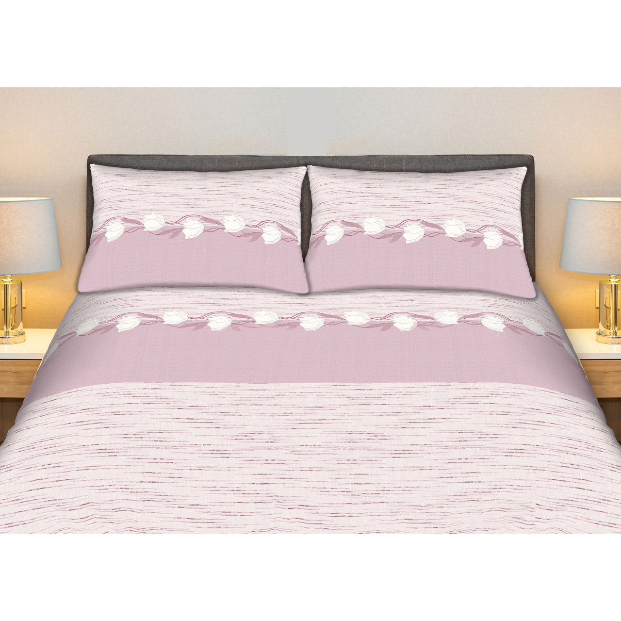 Completo Lenzuola 100% Cotone Effetto Seta Tulip Lilla CN