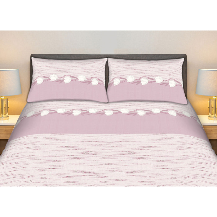 Completo Lenzuola 100% Cotone Effetto Seta Tulip Lilla CN