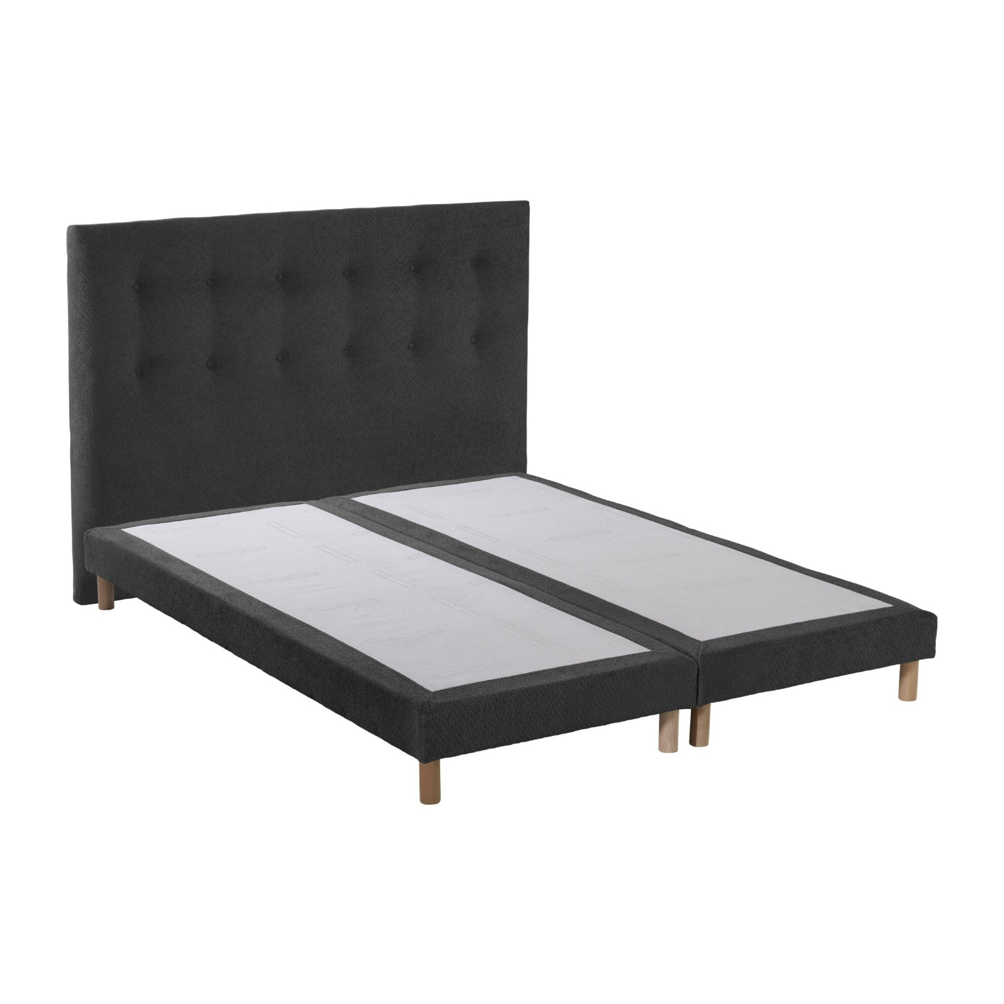 Ensemble matelas mousse HD SERENA + sommier + tête de lit, chenille bouclettes Gris anthracite