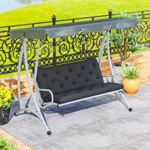 Cojín para Banco con Respaldo 120x110x12 cm Colchón de Banco de Jardín de 2 Plazas con 6 Cordones de Fijación para Columpio de Jardín Terraza Negro