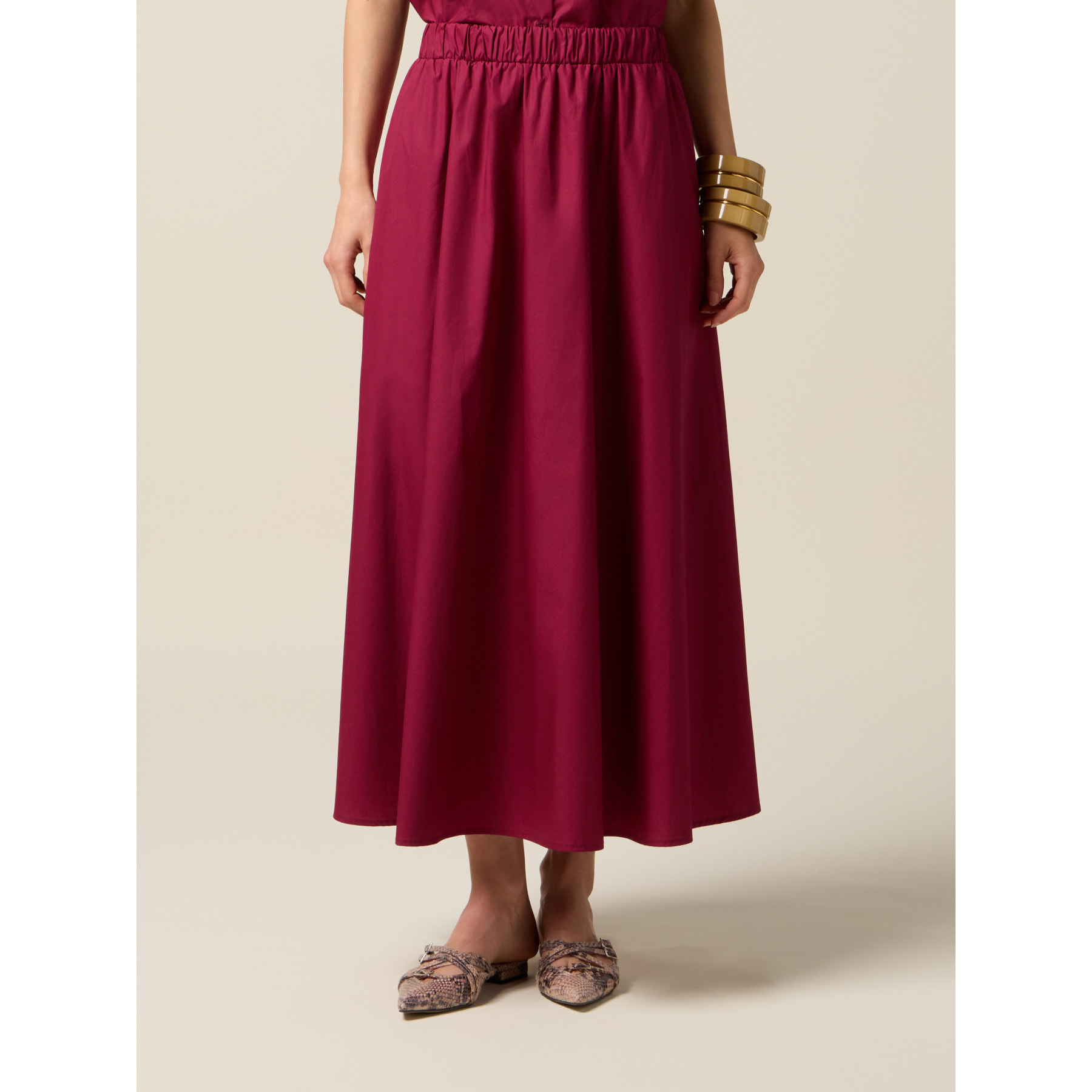 Oltre - Falda midi de popelina - Burgundy