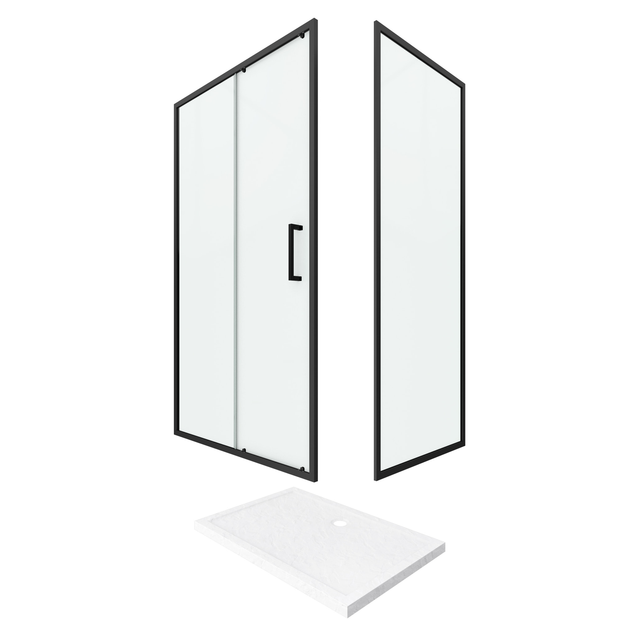 PACK PAROI PORTE DE DOUCHE + PAROI RETOUR + RECEVEUR A POSER - 120x80 COULISSANTE -CRUSH MOON 120x80