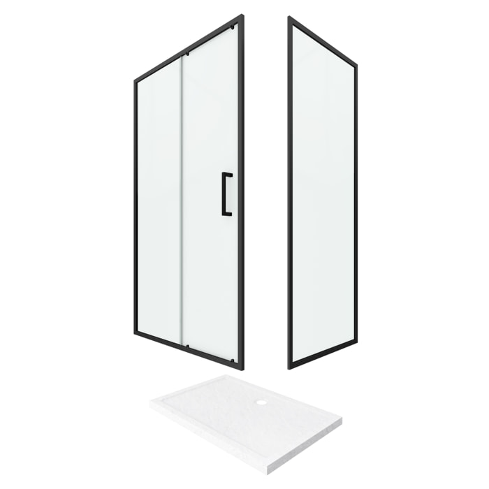 PACK PAROI PORTE DE DOUCHE + PAROI RETOUR + RECEVEUR A POSER - 120x80 COULISSANTE -CRUSH MOON 120x80