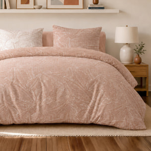 Parure housse de couette 100% percale de coton motif feuilles tropical rose - AMBRE