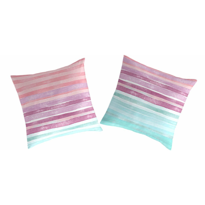 2 Fundas de almohada 100% algodón ELYSE rosa/verde/azul 65x65 Cm