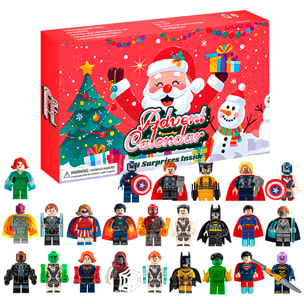Calendario dell'Avvento con figurine regalo per decorare. 24 figure diverse di supereroi.