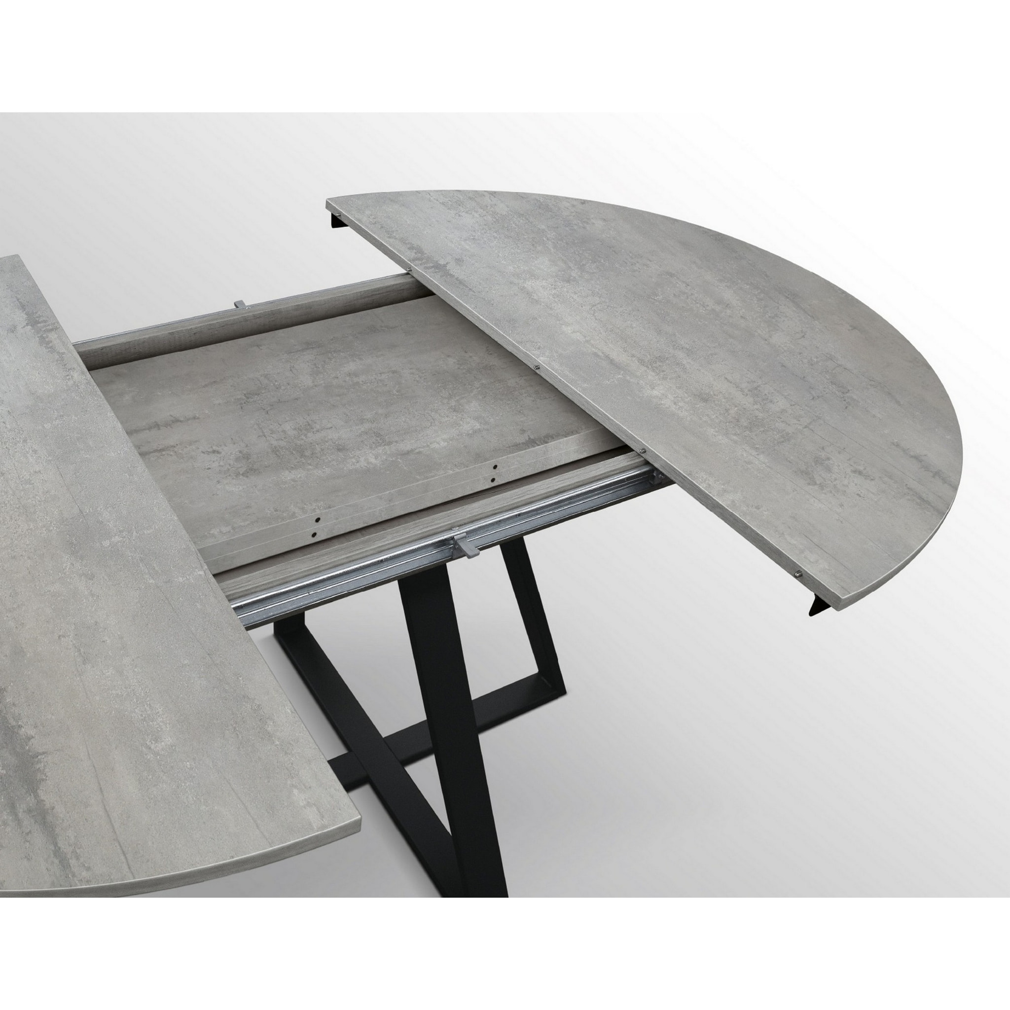 Tavolo rotondo PANTELLERIA in legno effetto grigio cemento con base a X in metallo antracite, allungabile ⌀120 cm - ⌀170 cm