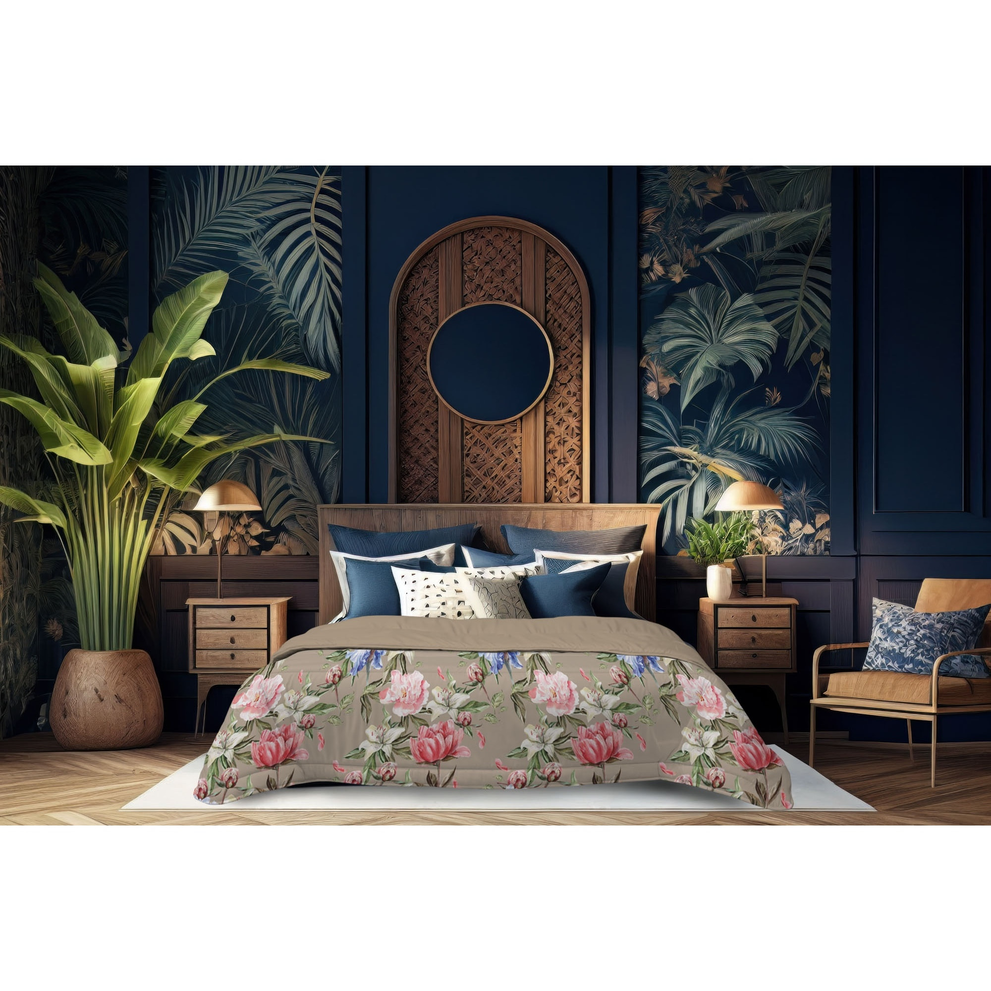 TRAPUNTA INVERNALE VELLUTO LETTO MATRIMONIALE DIS.FLOWER PEONIE TORTORA 350 GR/MQ MADE IN ITALY