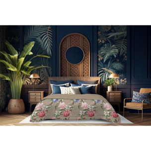 TRAPUNTA INVERNALE VELLUTO LETTO MATRIMONIALE DIS.FLOWER PEONIE TORTORA 350 GR/MQ MADE IN ITALY