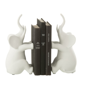 J-Line Set 2 Serre-Livre Elephant Assis Polyersine Blanc