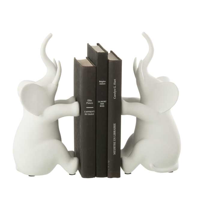 J-Line Set 2 Serre-Livre Elephant Assis Polyersine Blanc