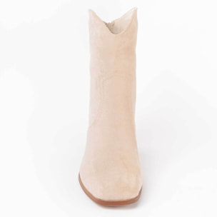 Botín De Tacón - Beige - Altura: 9 Cm