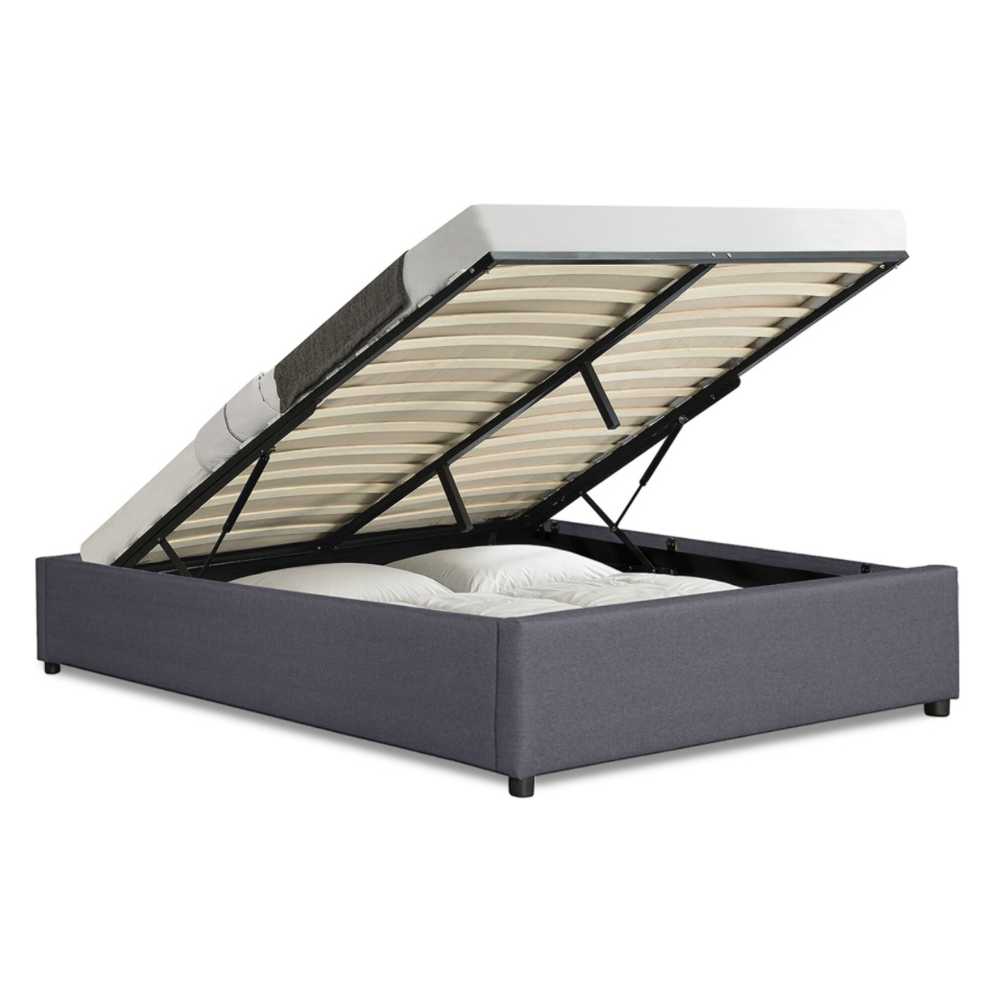 Lit coffre Otto en tissu gris avec sommier 140x190cm